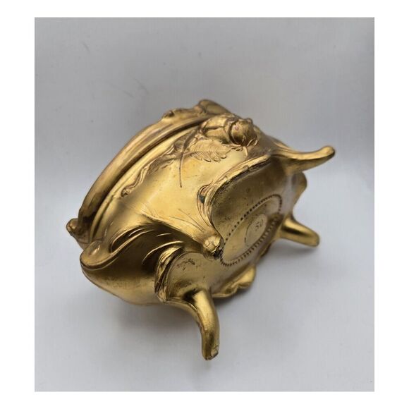 Beautiful Early 1900's Art Nouveau Ornate Gold Sculpted Rose Footed Jewelry Cask - Picture 9 of 9